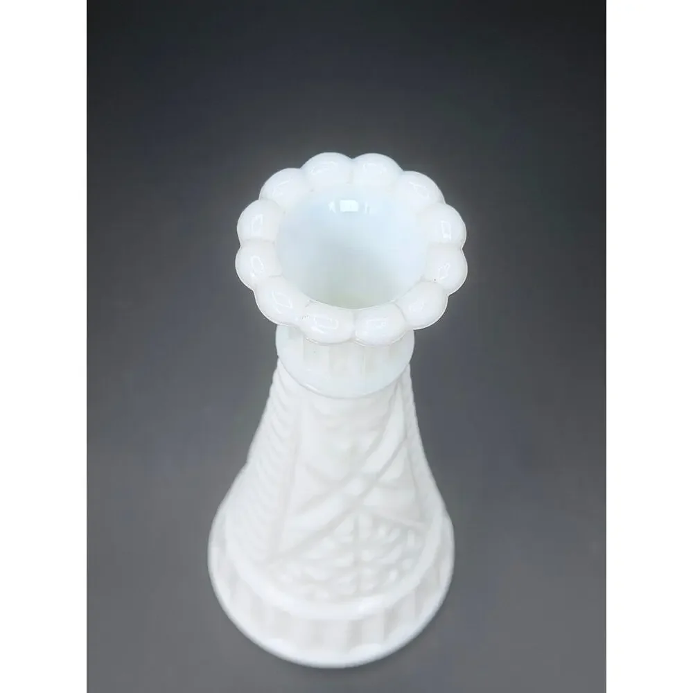 Vintage Hazel Atlas Milk Glass Starburst Bud Vase 6” Scalloped Rim MCM